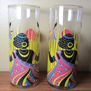 14 oz african warrior tribal vintage panache highball glasses - pair of 2 (W4616
